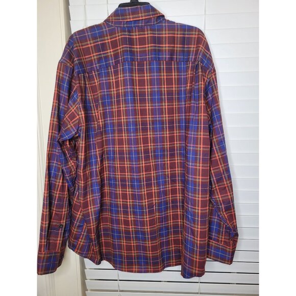 Orvis Mens Classic Fit Plaid Shirt 2XL Pol Wool Blend Rust blue classic business - Picture 3 of 7